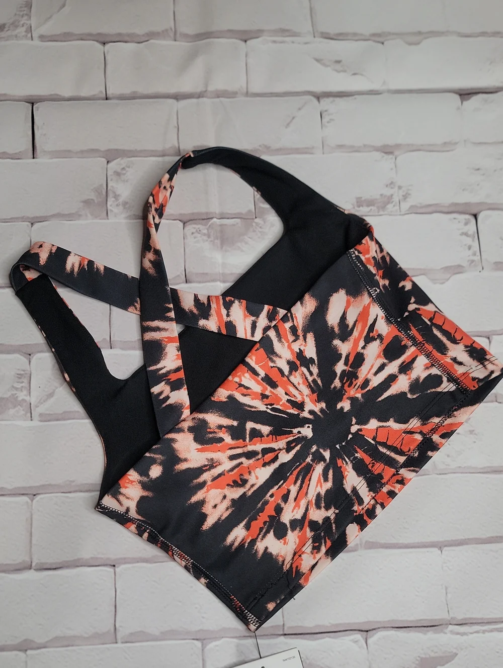 Women's Tie-Dye Sports Bra Crop Top - Coral/Black